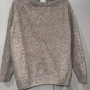 Aran Woollen Mills Sweater Women's XL Taup Lambswool Donegal Flecked Long Sleeve